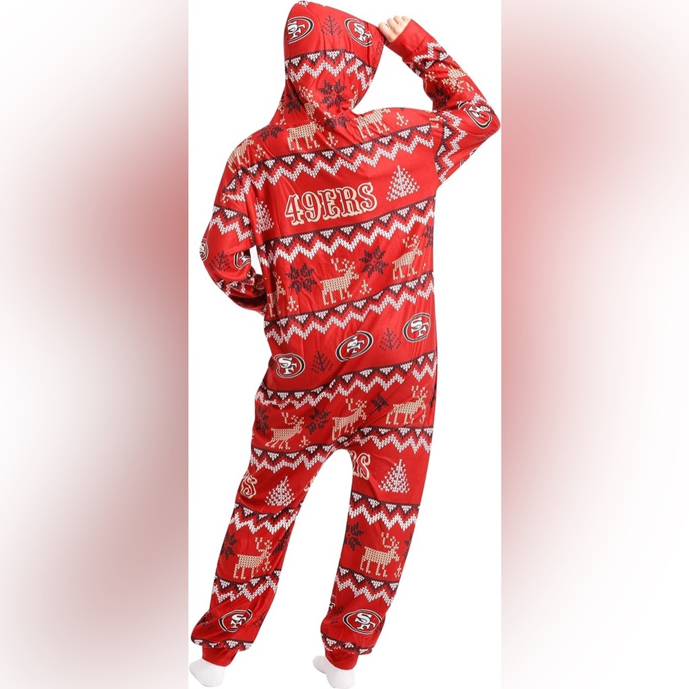 Foco 49ers Ugly Pattern One Piece PJs with Hood | Size M | NWT